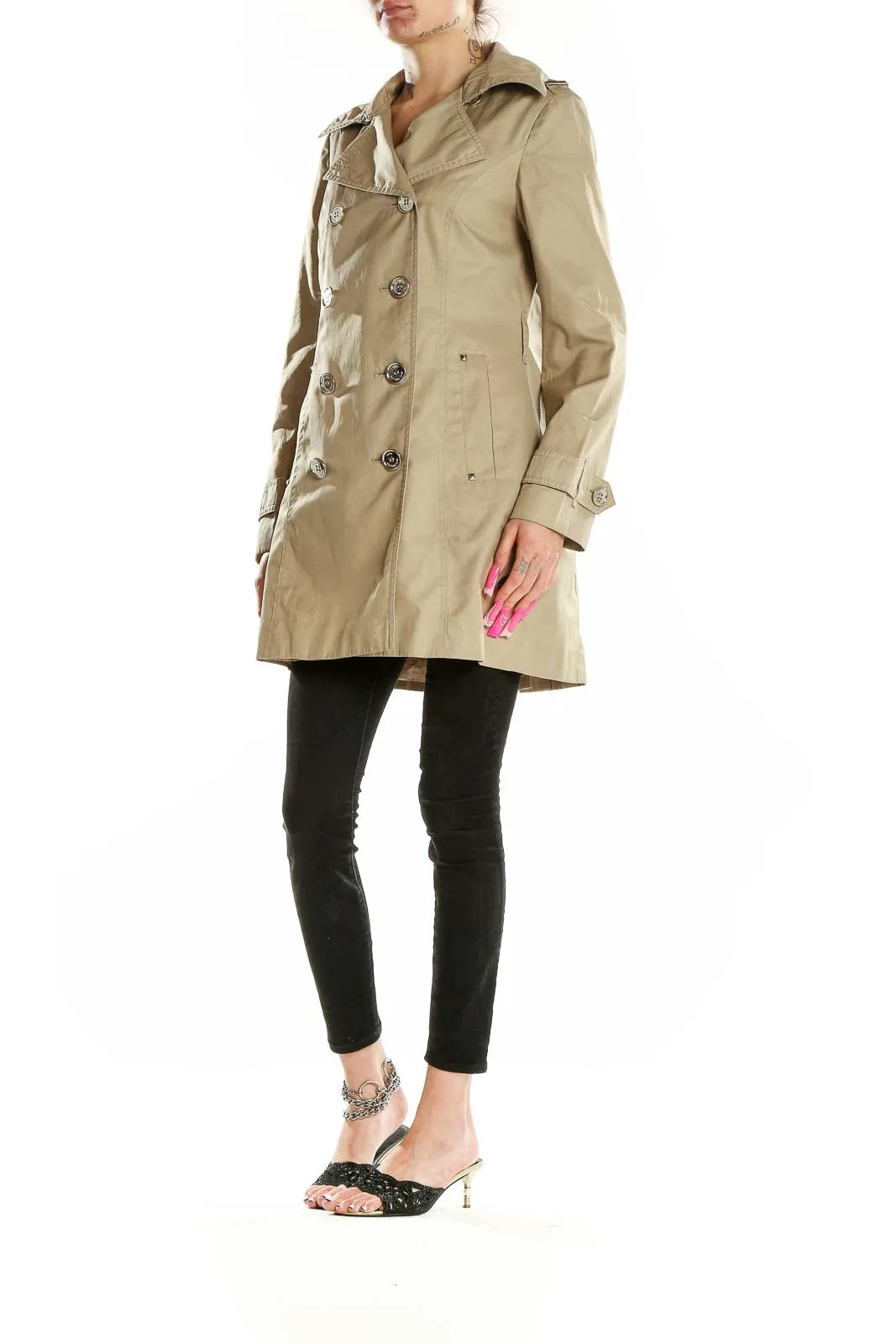 Beige Double-Breasted Trench Coat