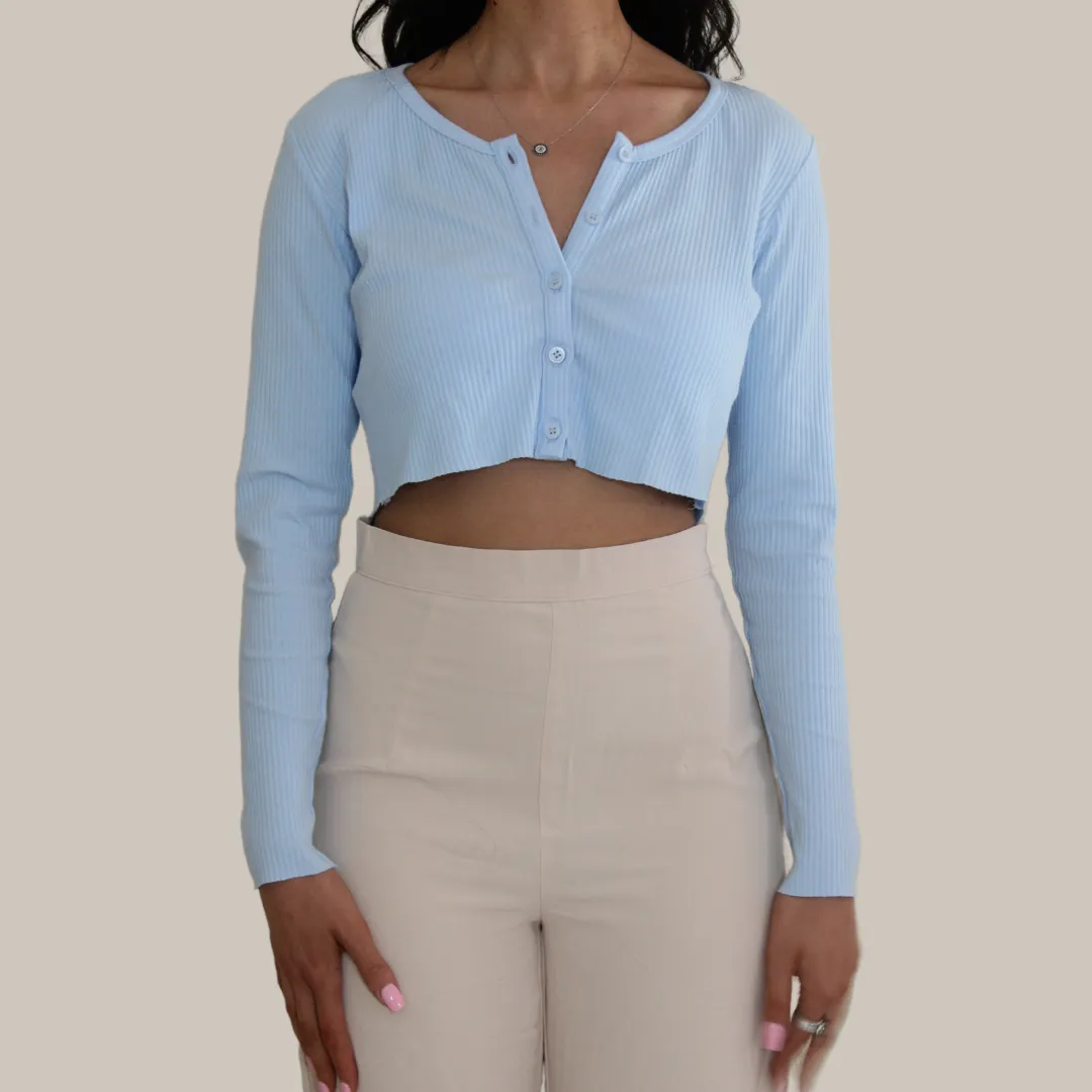 CHLOE CARDIGAN - CROPPED BABY BLUE CARDIGAN