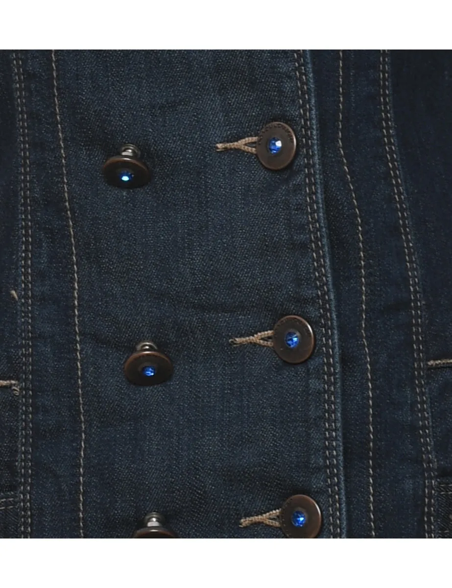 Dark Wash Y2K Double-Breasted Denim Jacket - S