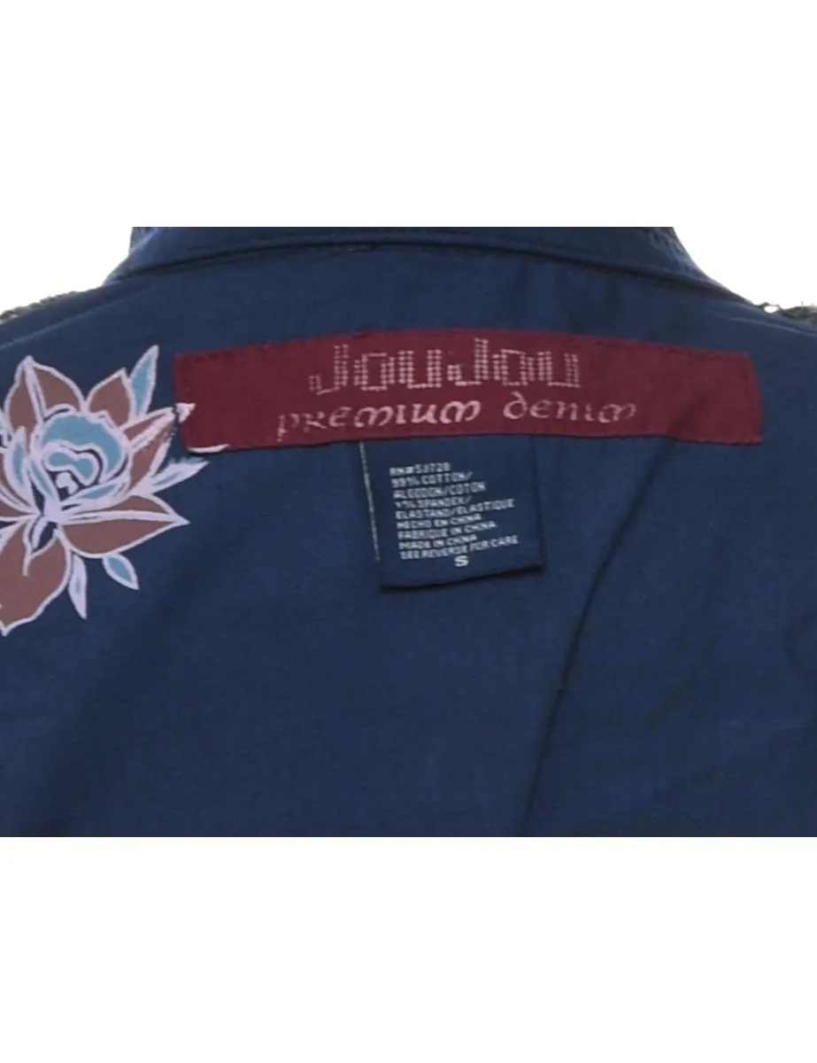 Dark Wash Y2K Double-Breasted Denim Jacket - S
