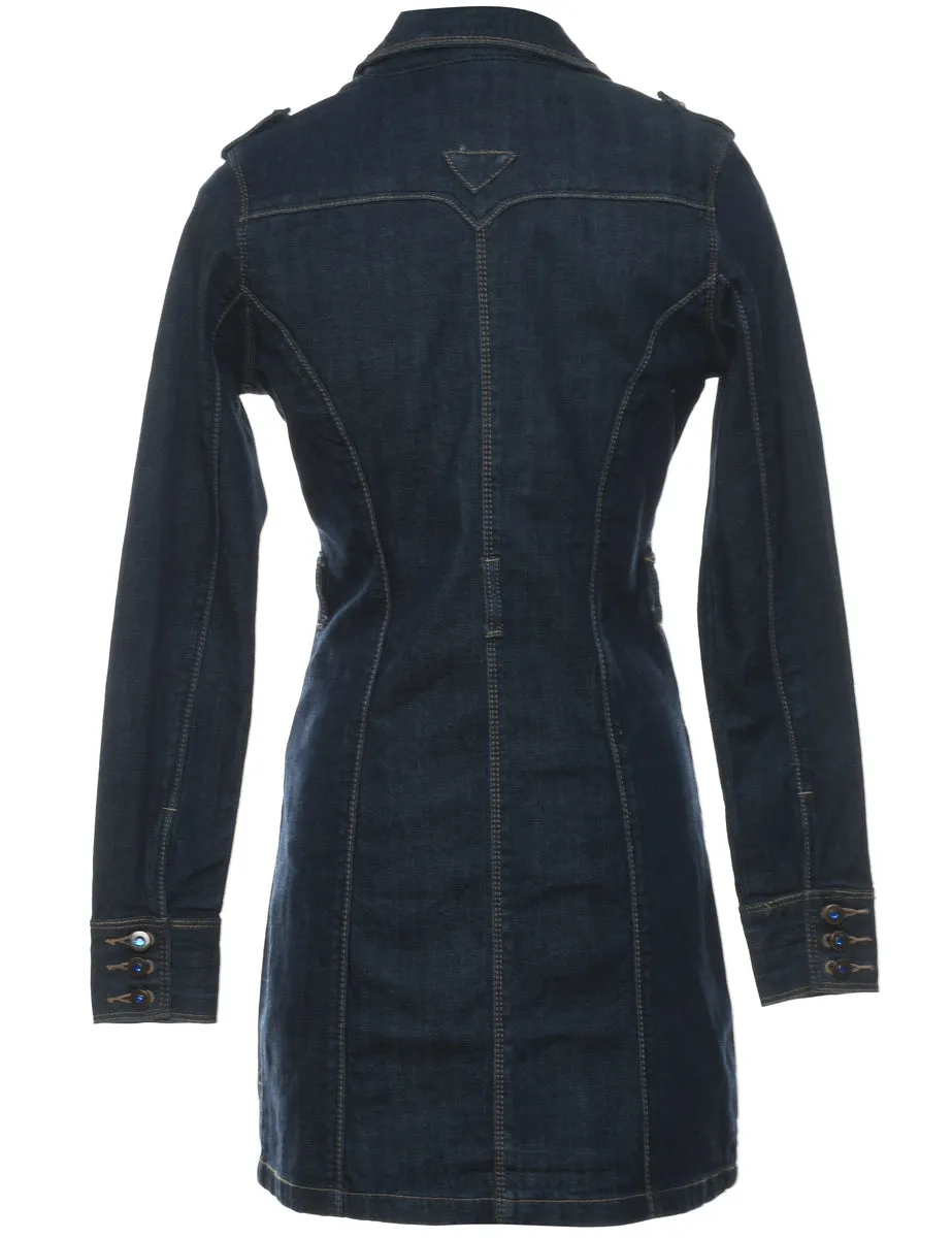 Dark Wash Y2K Double-Breasted Denim Jacket - S