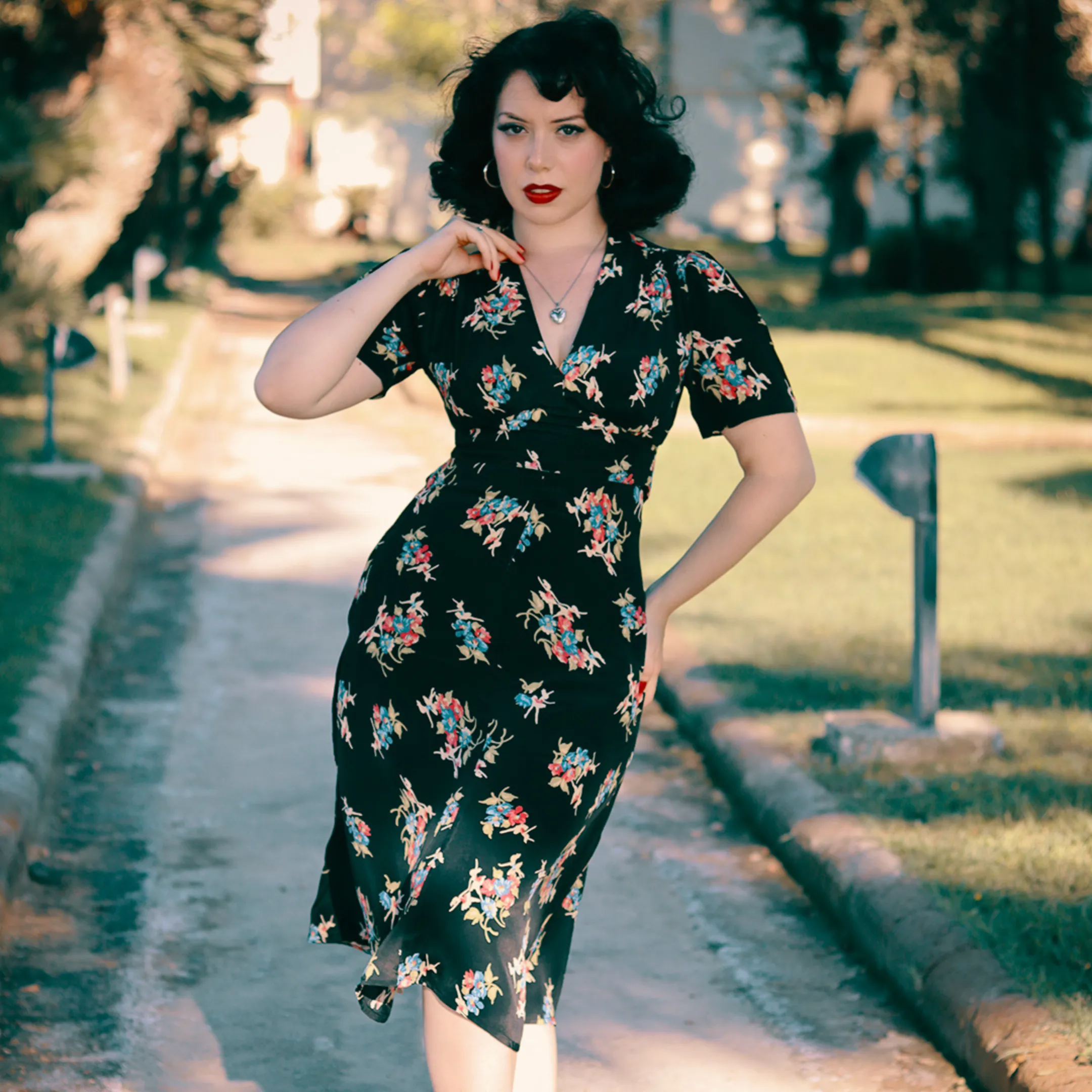 Dolores Dress in Black Floral Dancer