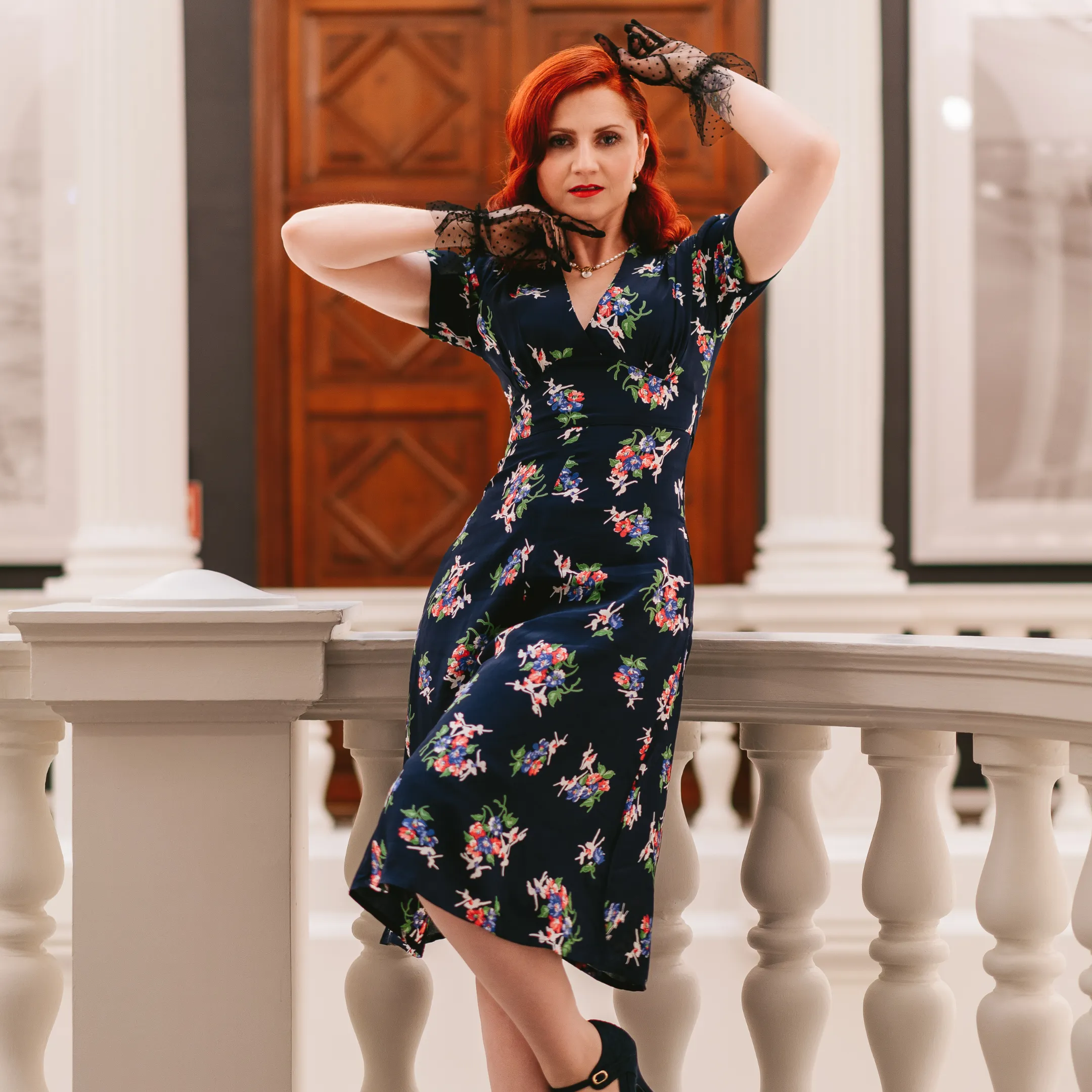 Dolores Dress in Navy Floral Dancer