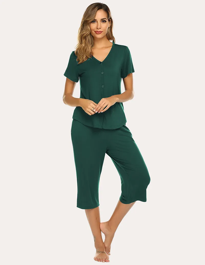 Ekouaer Button Up Top and Capri Pajama Pajamas Set (US Only)