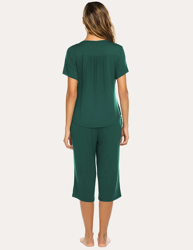 Ekouaer Button Up Top and Capri Pajama Pajamas Set (US Only)