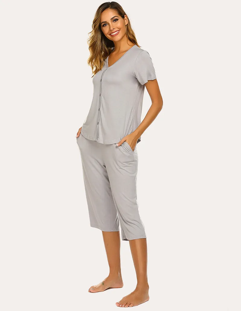 Ekouaer Button Up Top and Capri Pajama Pajamas Set (US Only)