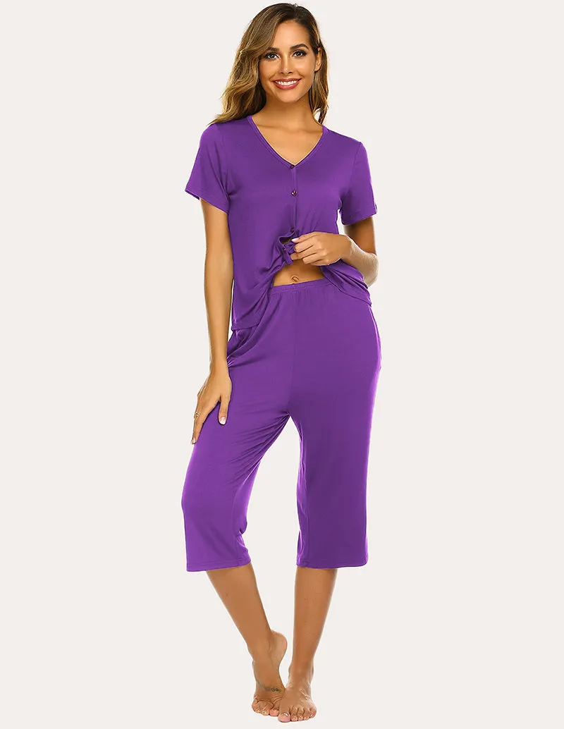 Ekouaer Button Up Top and Capri Pajama Pajamas Set (US Only)