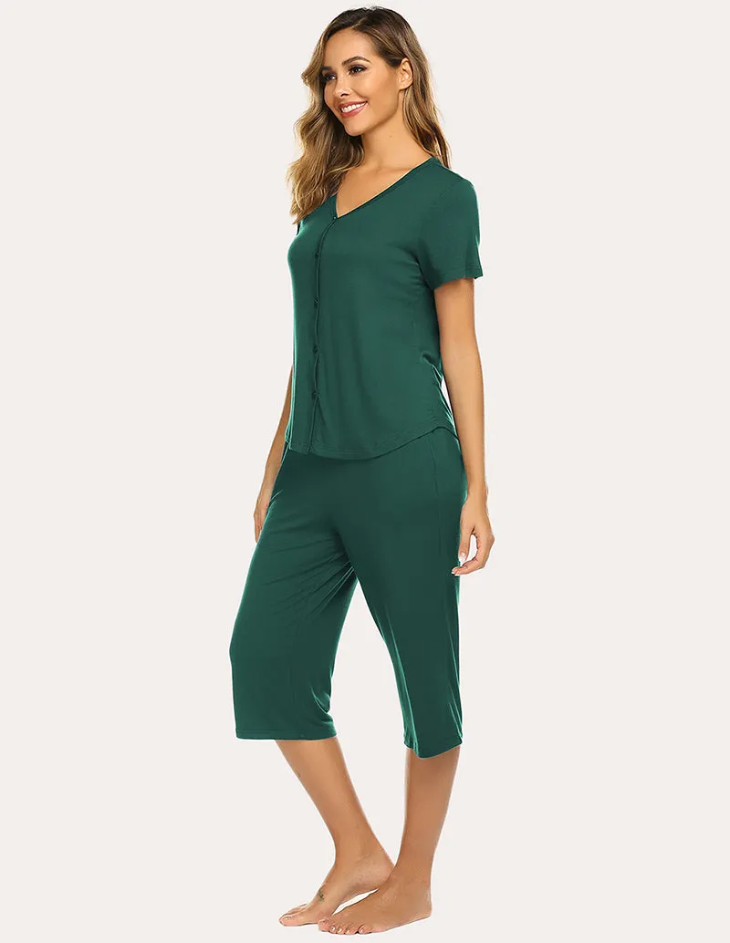 Ekouaer Button Up Top and Capri Pajama Pajamas Set (US Only)