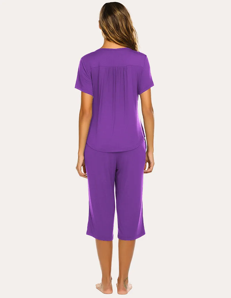 Ekouaer Button Up Top and Capri Pajama Pajamas Set (US Only)