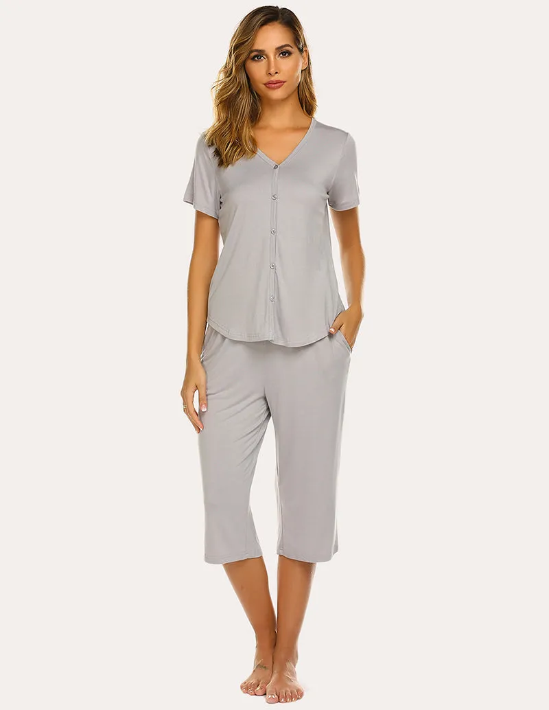 Ekouaer Button Up Top and Capri Pajama Pajamas Set (US Only)