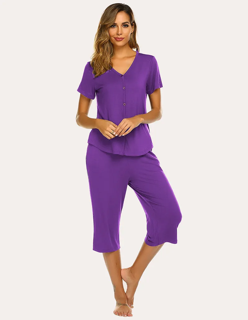 Ekouaer Button Up Top and Capri Pajama Pajamas Set (US Only)