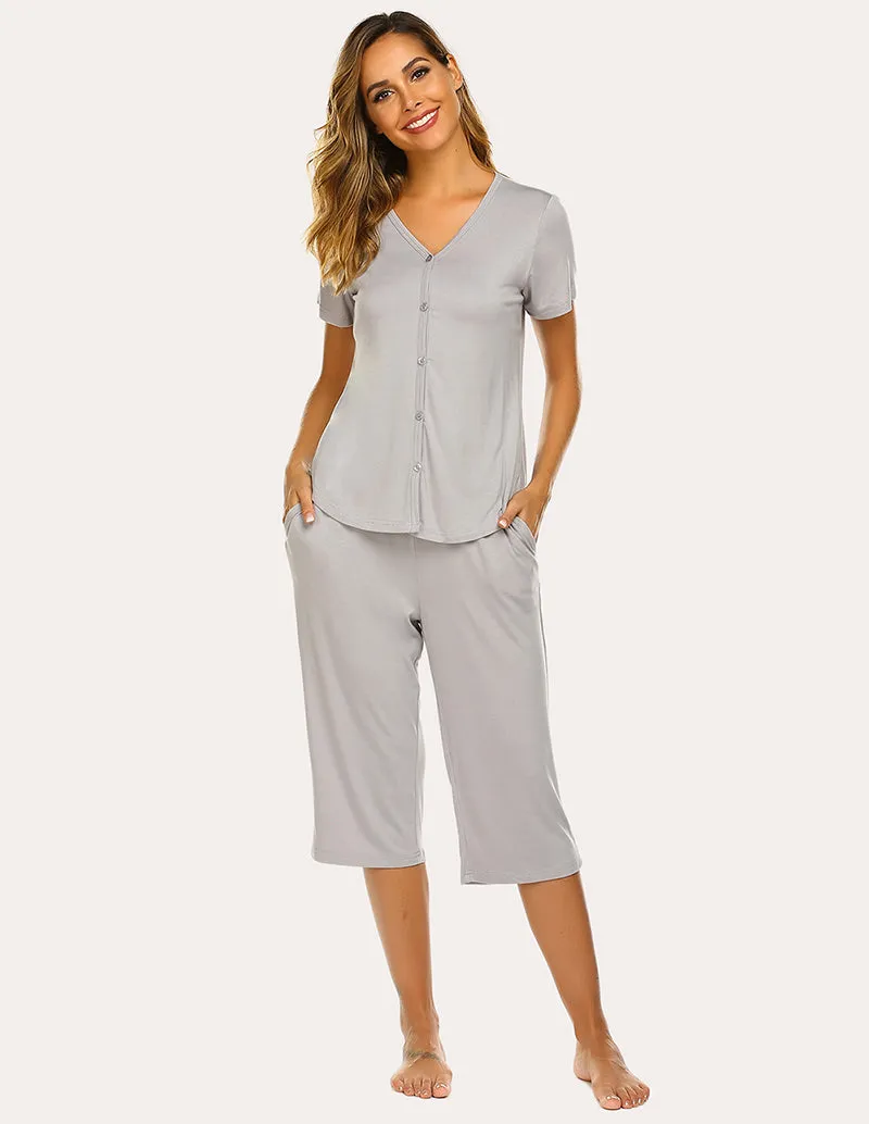 Ekouaer Button Up Top and Capri Pajama Pajamas Set (US Only)