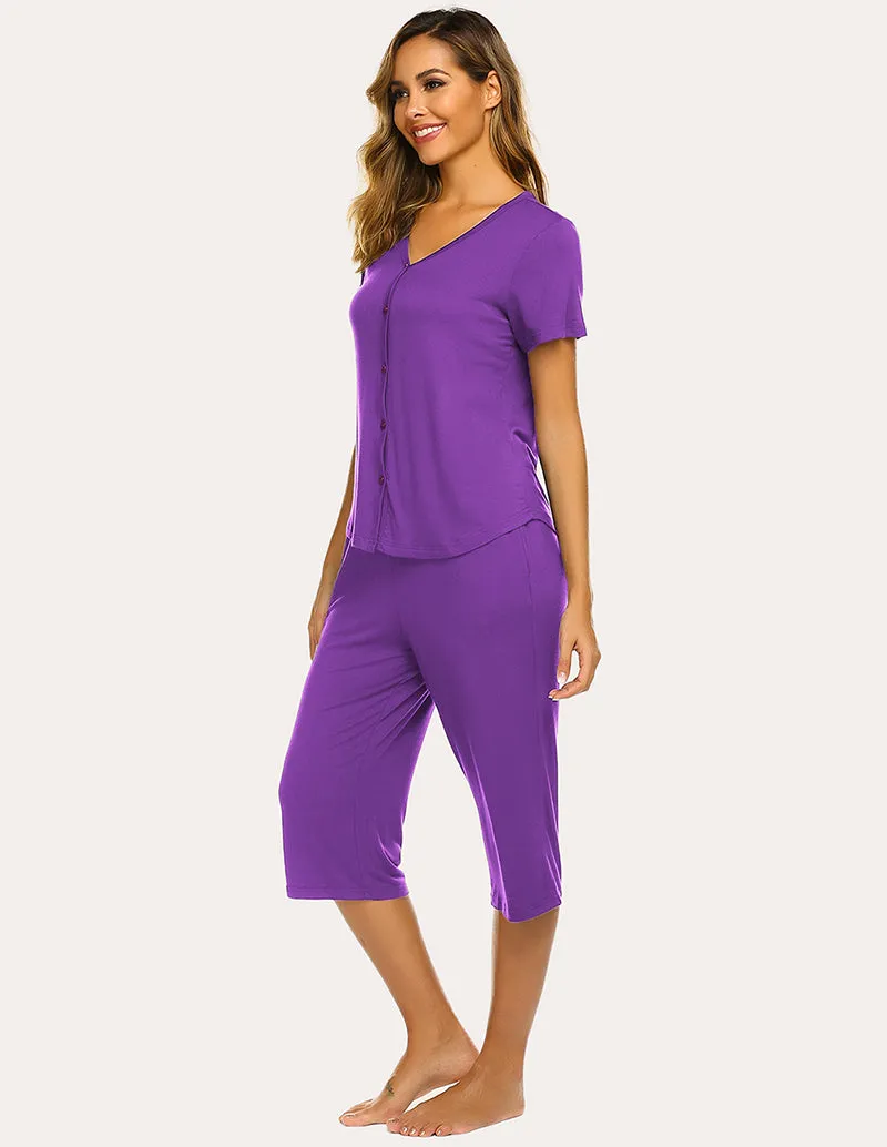 Ekouaer Button Up Top and Capri Pajama Pajamas Set (US Only)