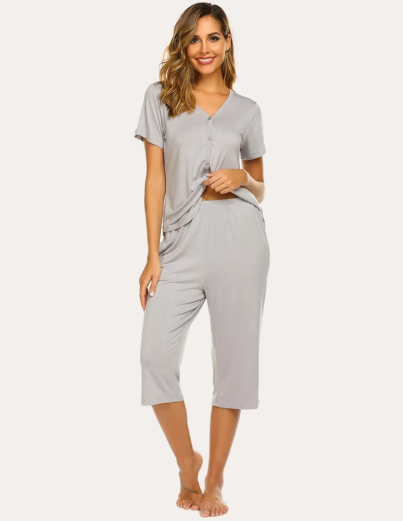 Ekouaer Button Up Top and Capri Pajama Pajamas Set (US Only)