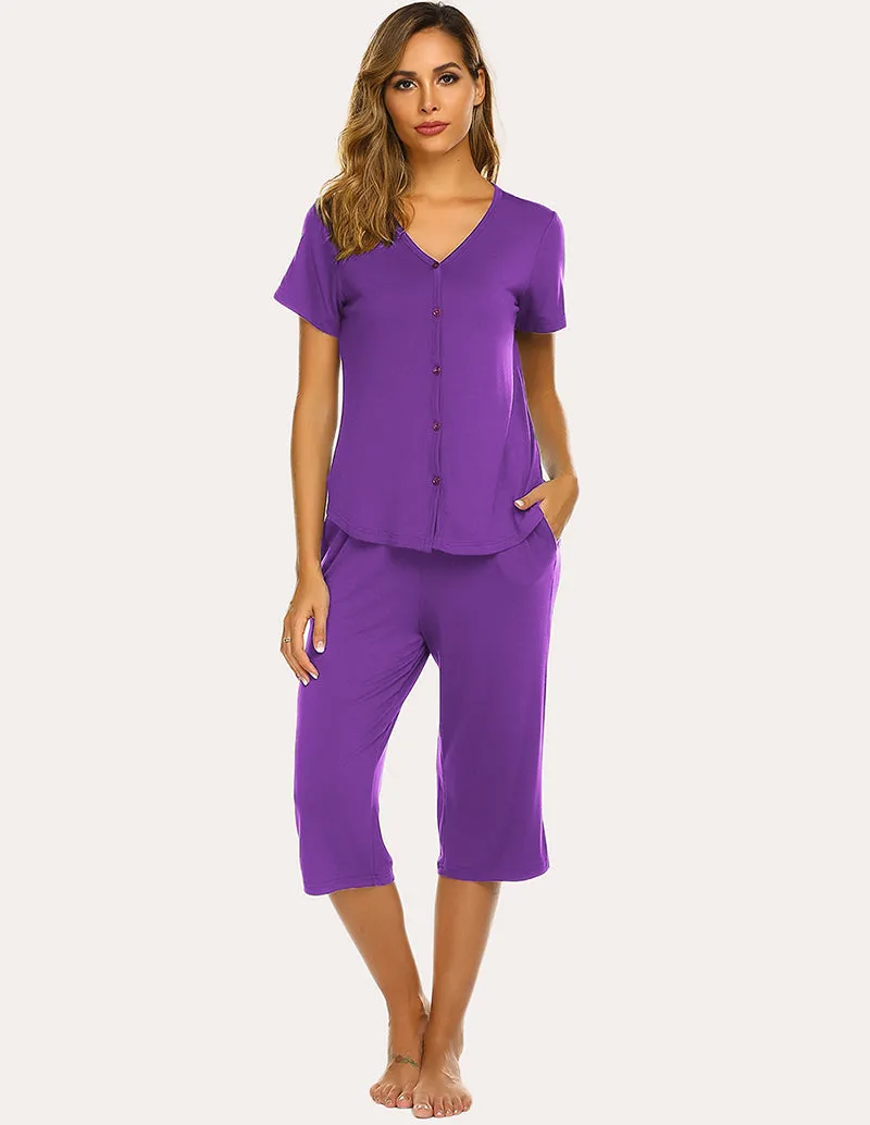 Ekouaer Button Up Top and Capri Pajama Pajamas Set (US Only)
