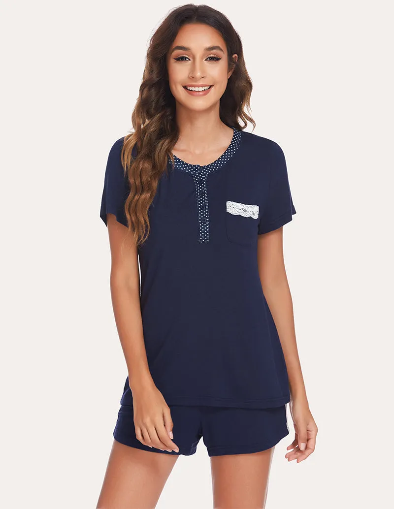 Ekouaer Lace Patchwork Pajamas Set (US Only)