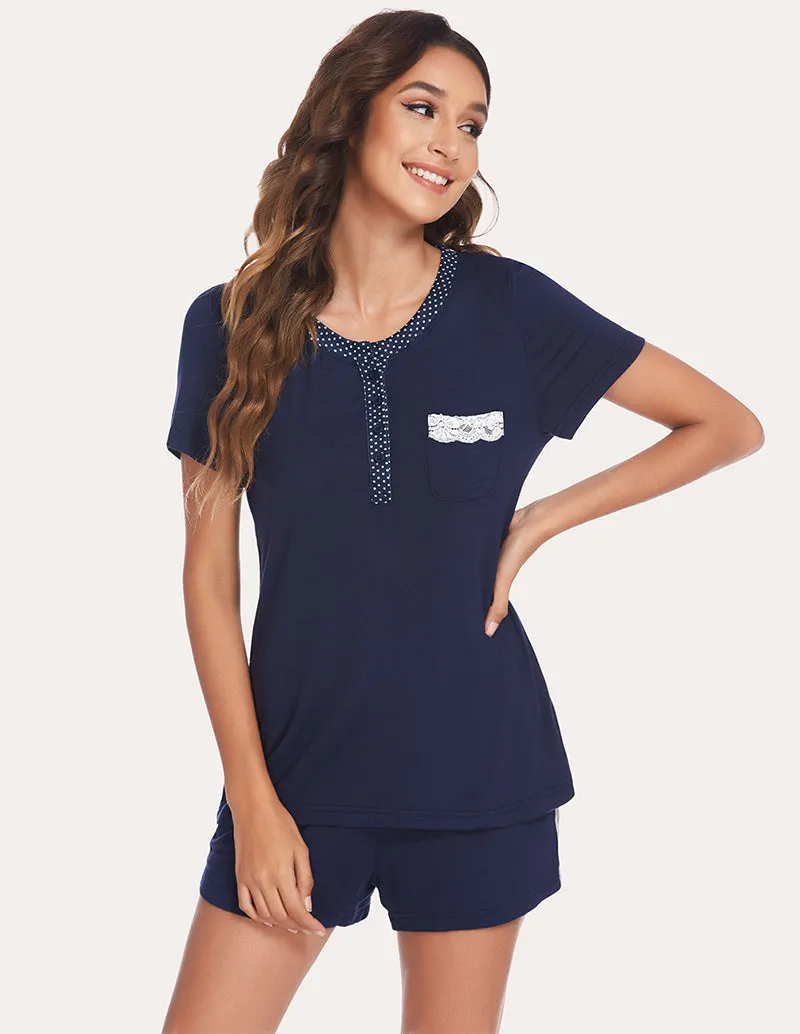 Ekouaer Lace Patchwork Pajamas Set (US Only)