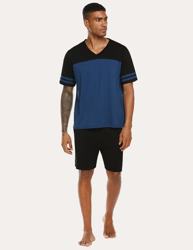Ekouaer Men Contrast Color T-Shirt Shorts Pajamas Set (US Only)