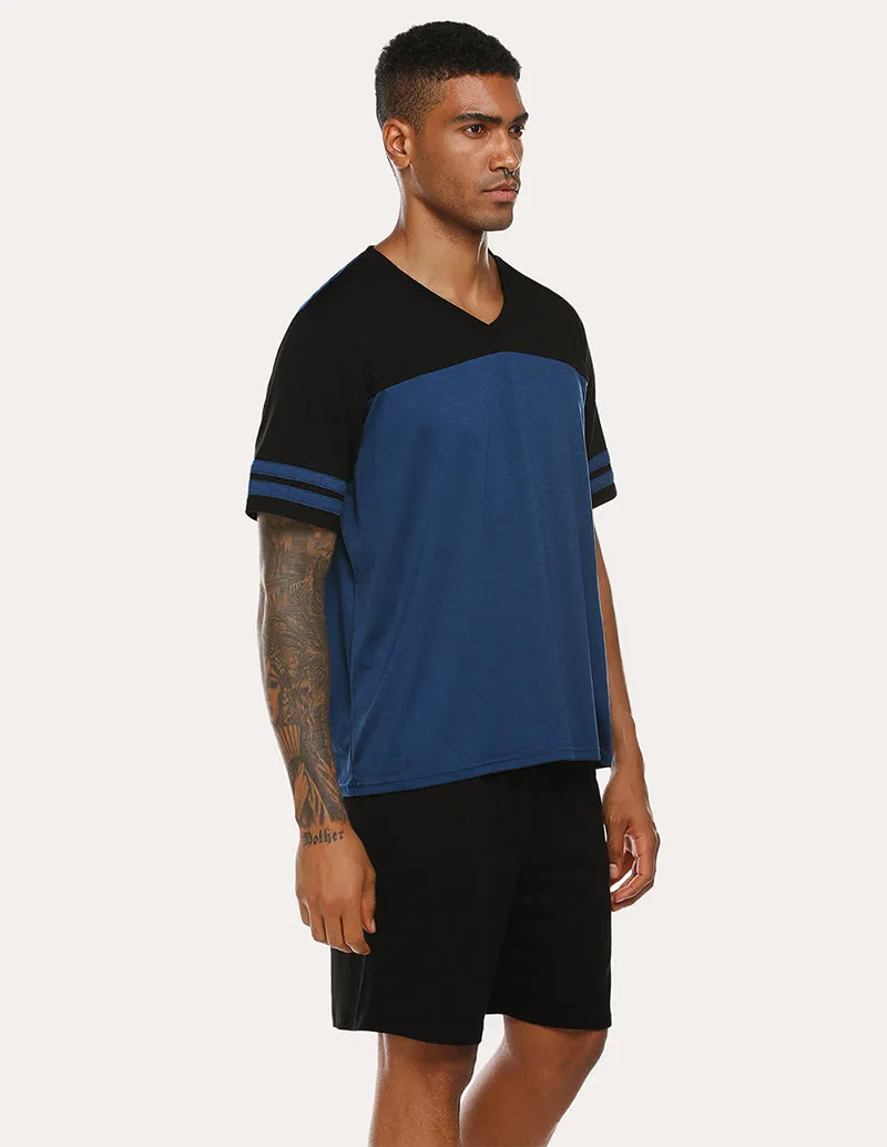 Ekouaer Men Contrast Color T-Shirt Shorts Pajamas Set (US Only)