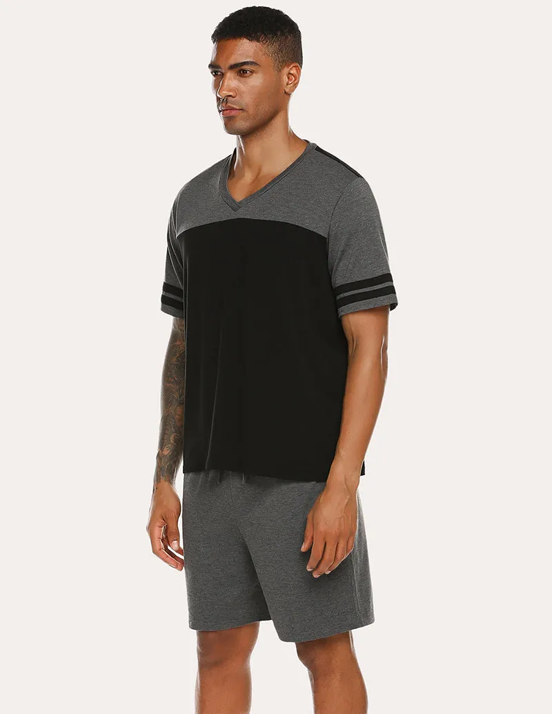 Ekouaer Men Contrast Color T-Shirt Shorts Pajamas Set (US Only)