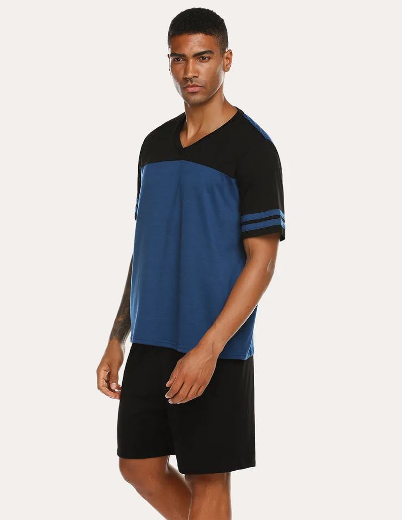 Ekouaer Men Contrast Color T-Shirt Shorts Pajamas Set (US Only)