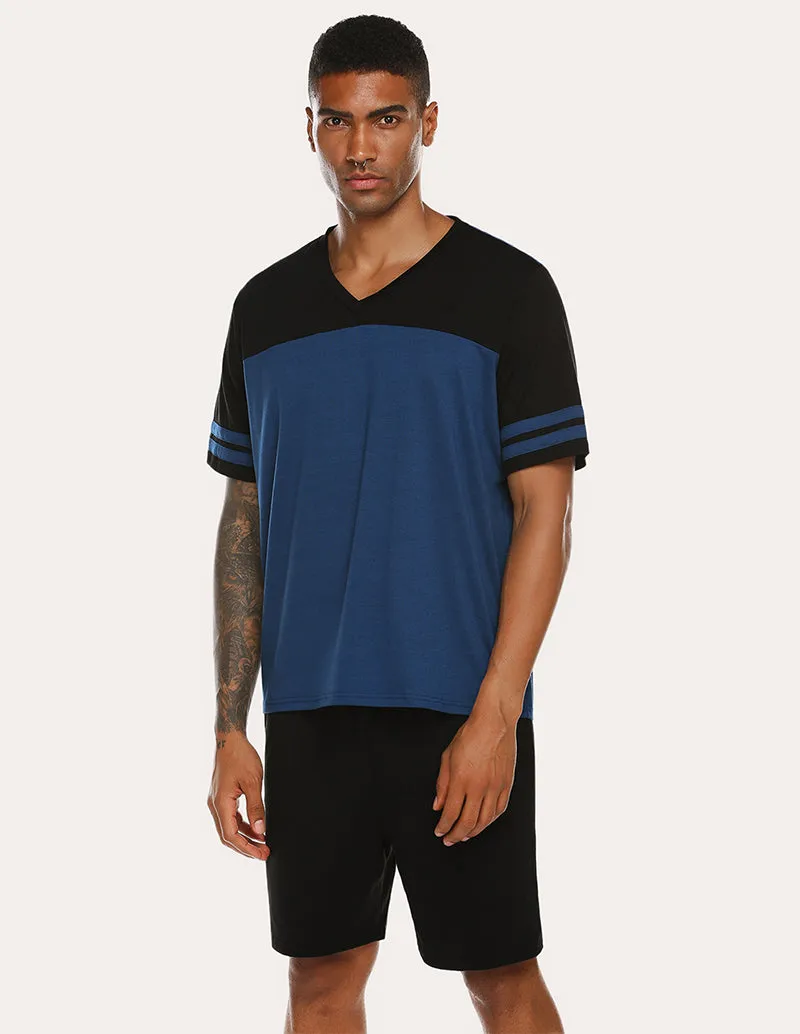 Ekouaer Men Contrast Color T-Shirt Shorts Pajamas Set (US Only)