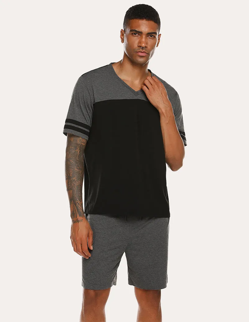 Ekouaer Men Contrast Color T-Shirt Shorts Pajamas Set (US Only)