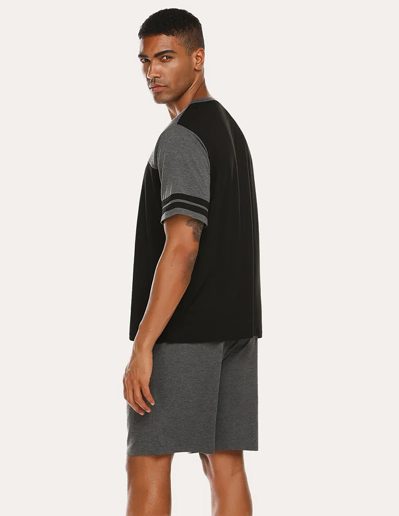 Ekouaer Men Contrast Color T-Shirt Shorts Pajamas Set (US Only)