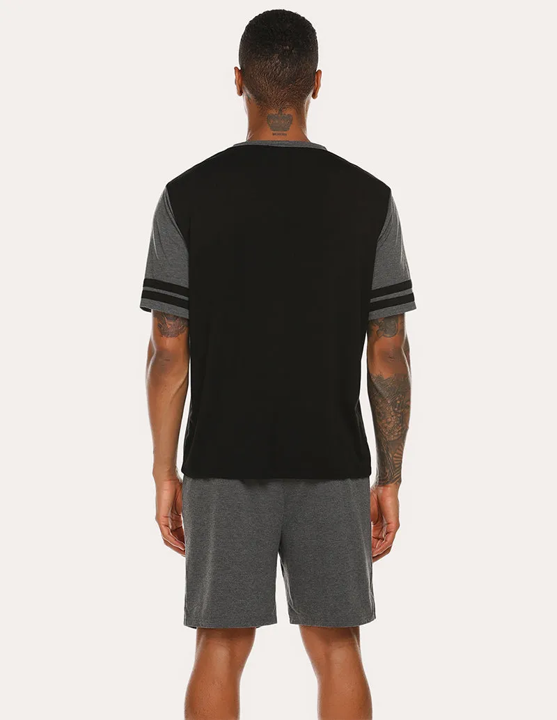 Ekouaer Men Contrast Color T-Shirt Shorts Pajamas Set (US Only)