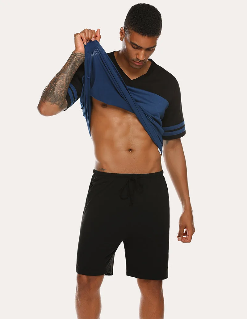 Ekouaer Men Contrast Color T-Shirt Shorts Pajamas Set (US Only)