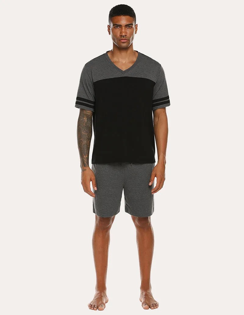 Ekouaer Men Contrast Color T-Shirt Shorts Pajamas Set (US Only)