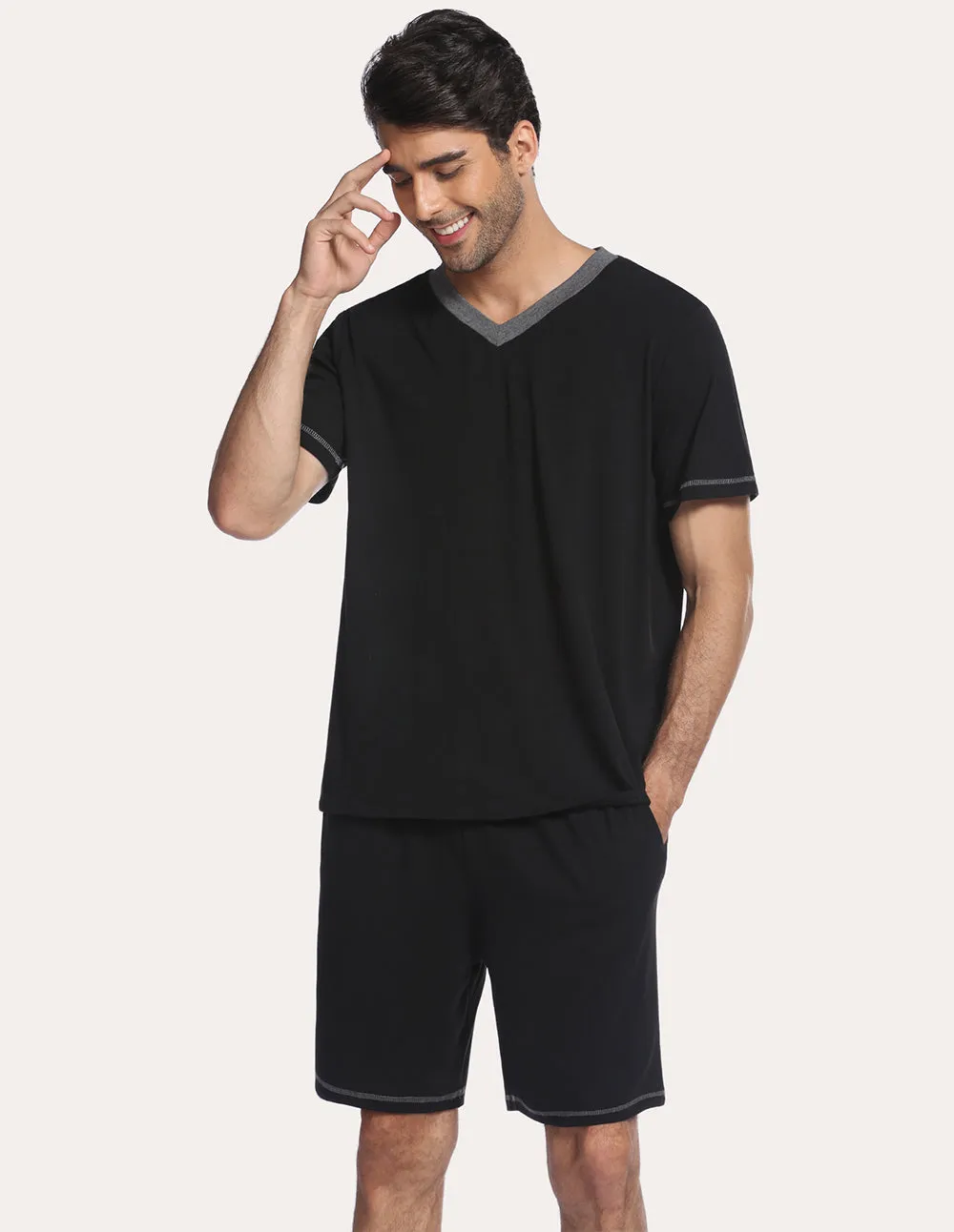 Ekouaer Men Pajamas T-shirt Shorts Set (US Only)