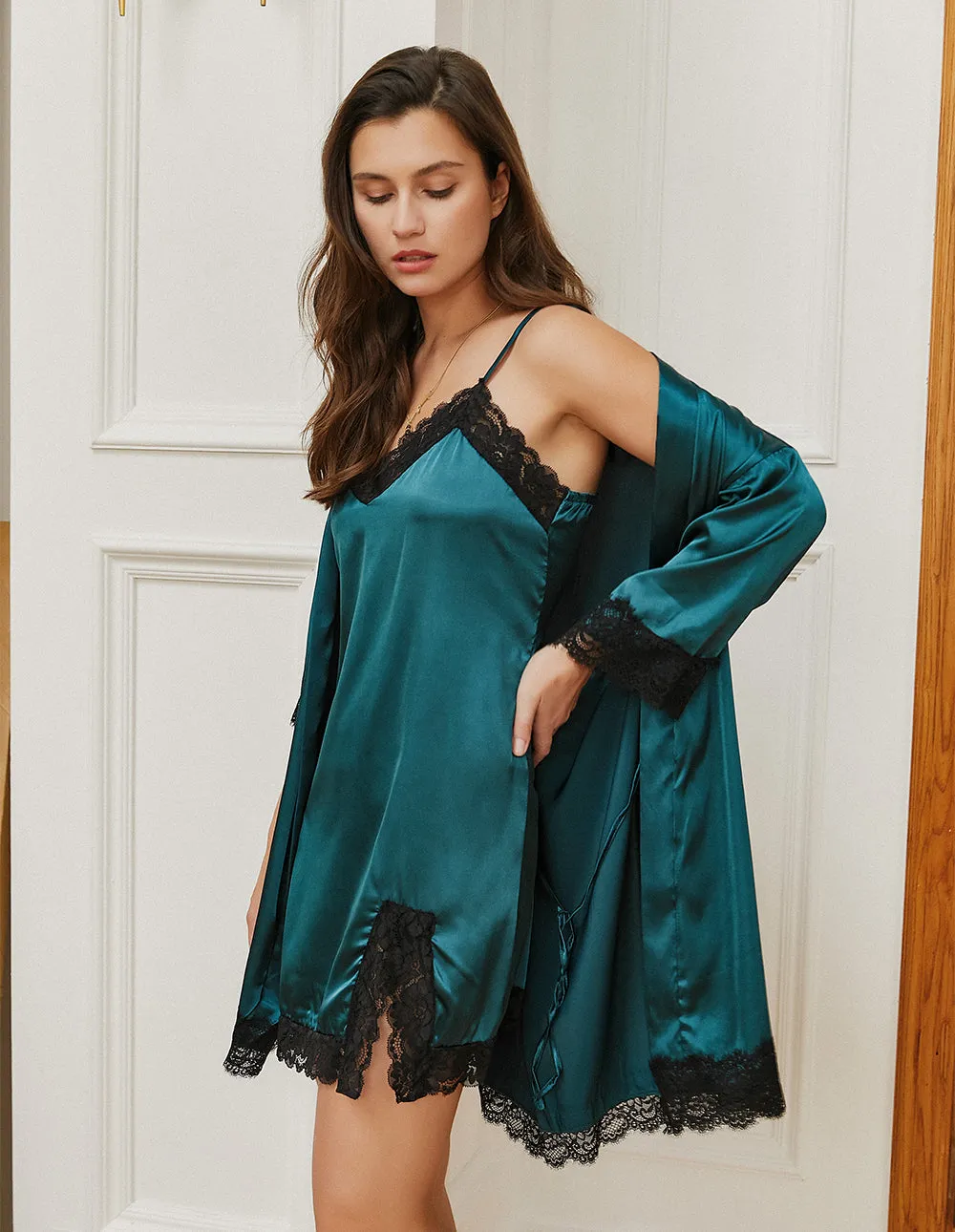 Ekouaer Satin Nightdress Robe Pajama Set (US Only)