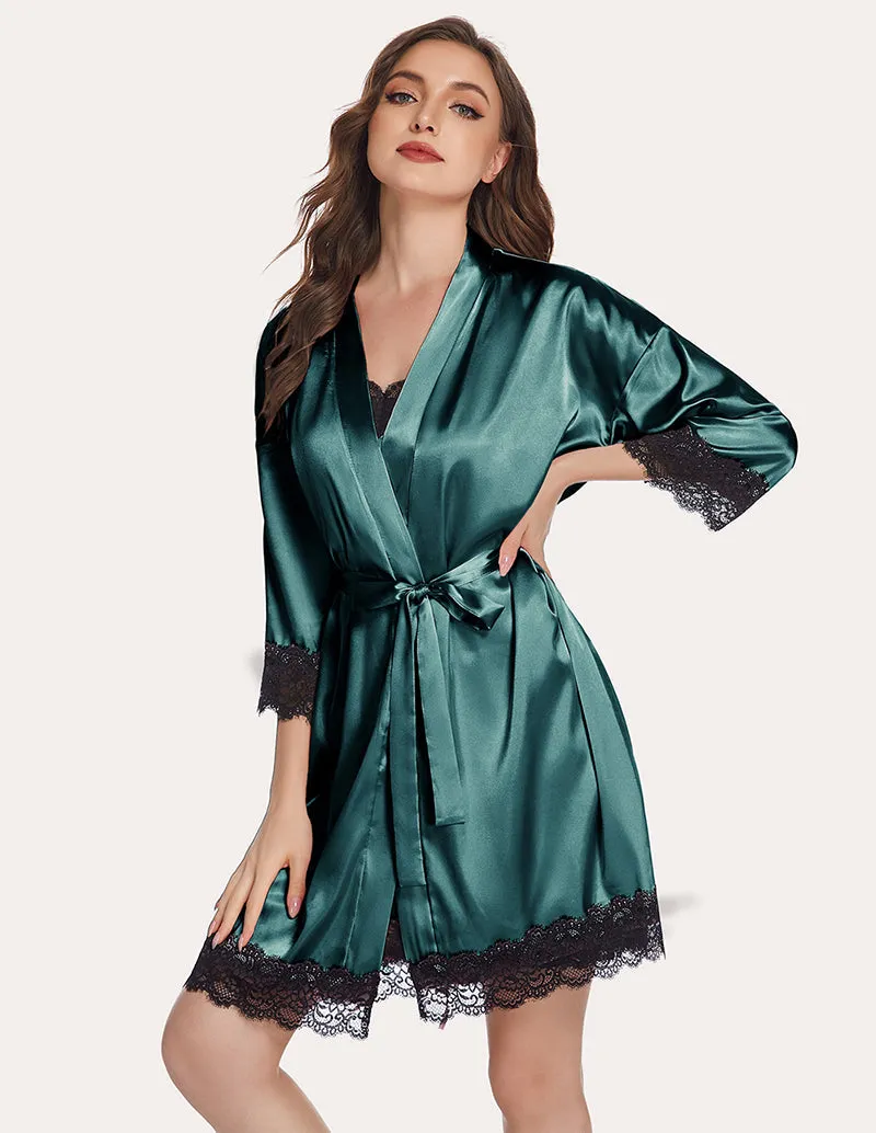 Ekouaer Satin Nightdress Robe Pajama Set (US Only)