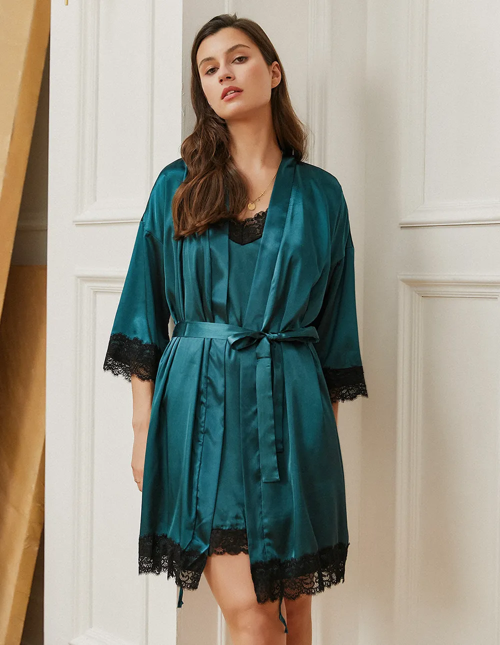Ekouaer Satin Nightdress Robe Pajama Set (US Only)