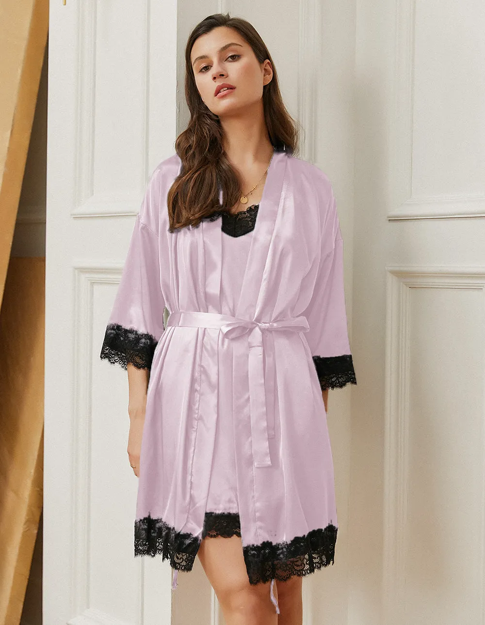 Ekouaer Satin Nightdress Robe Pajama Set (US Only)