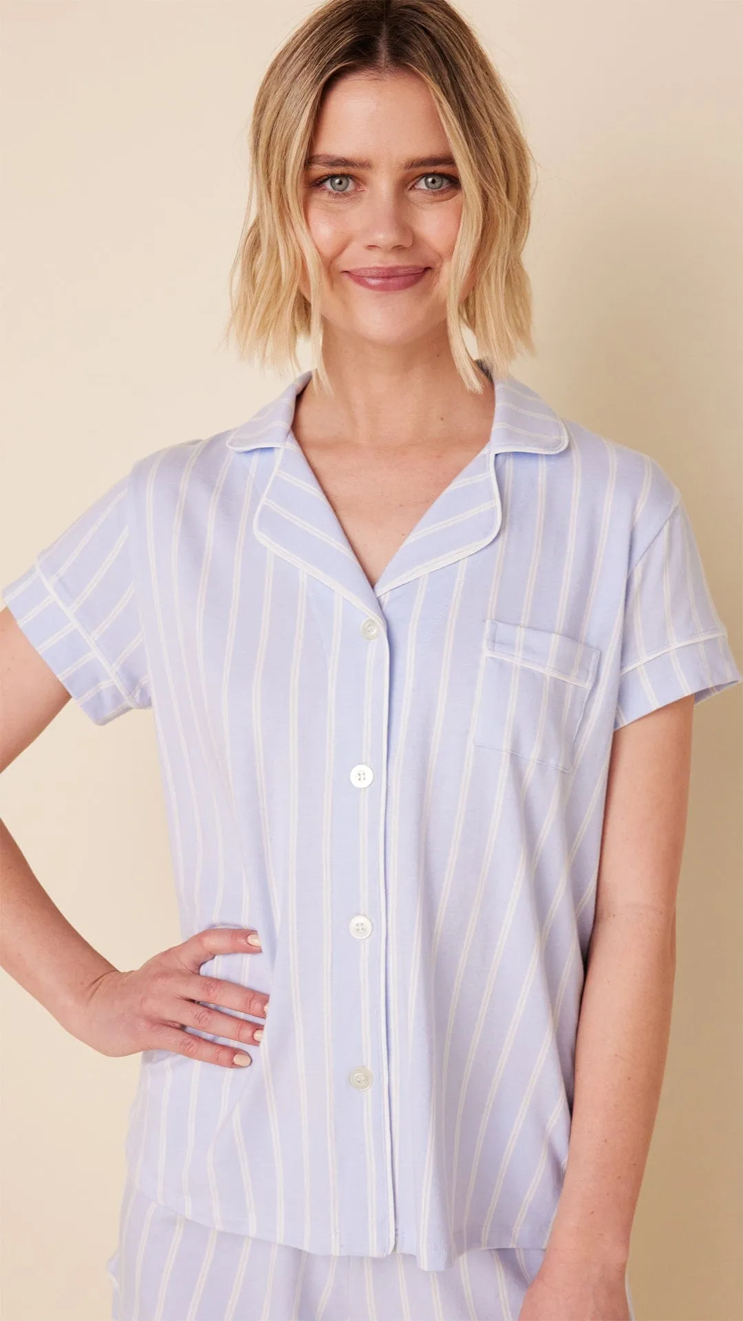 Heritage Stripe Pima Knit Short Set - Blue