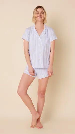 Heritage Stripe Pima Knit Short Set - Blue