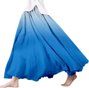 Linen Skirts for Women,Boho Maxi Skirts,Elastic Waist Long Skirt Double Layer Bohemian Beach A-Line Dress