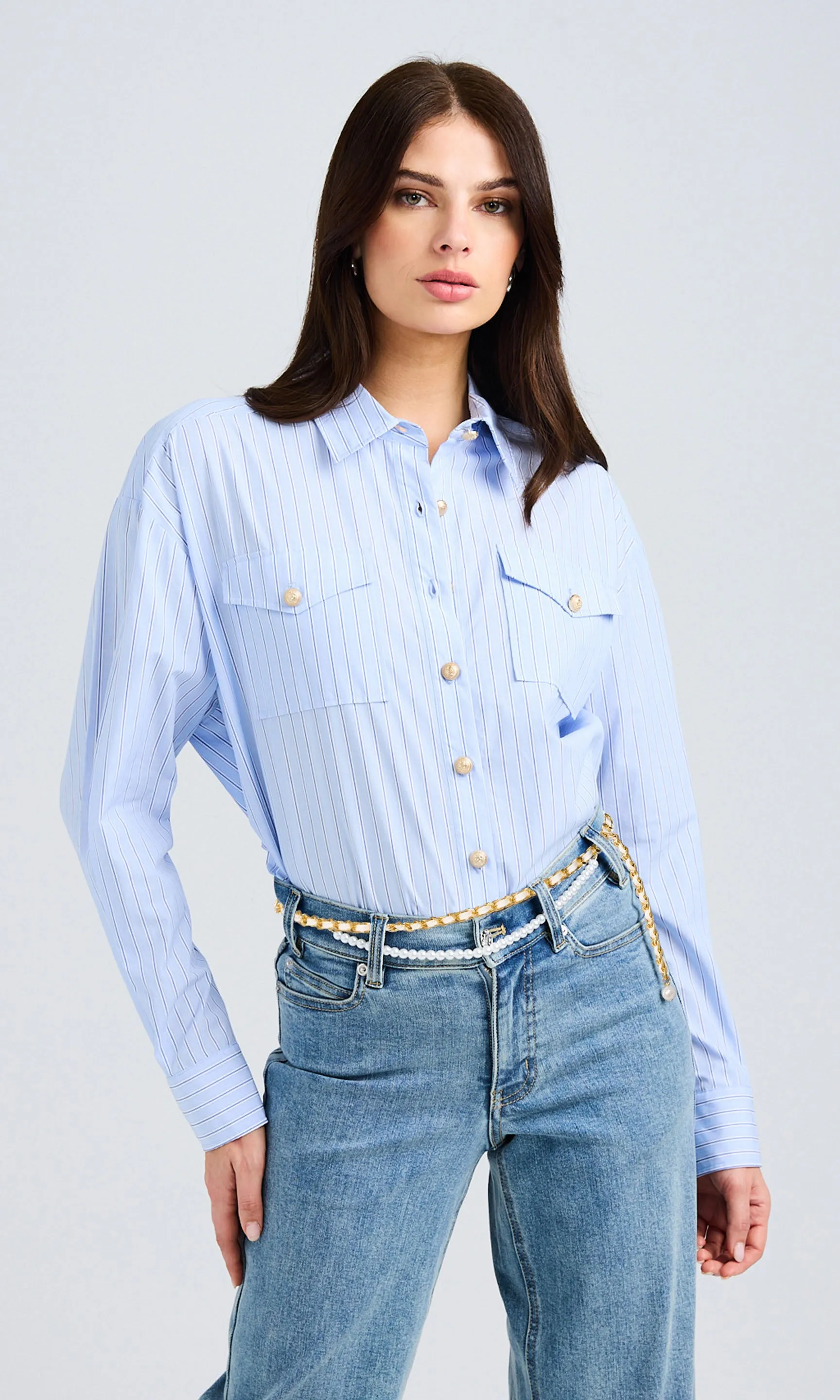 Michelle Pinstripe Poplin Shirt
