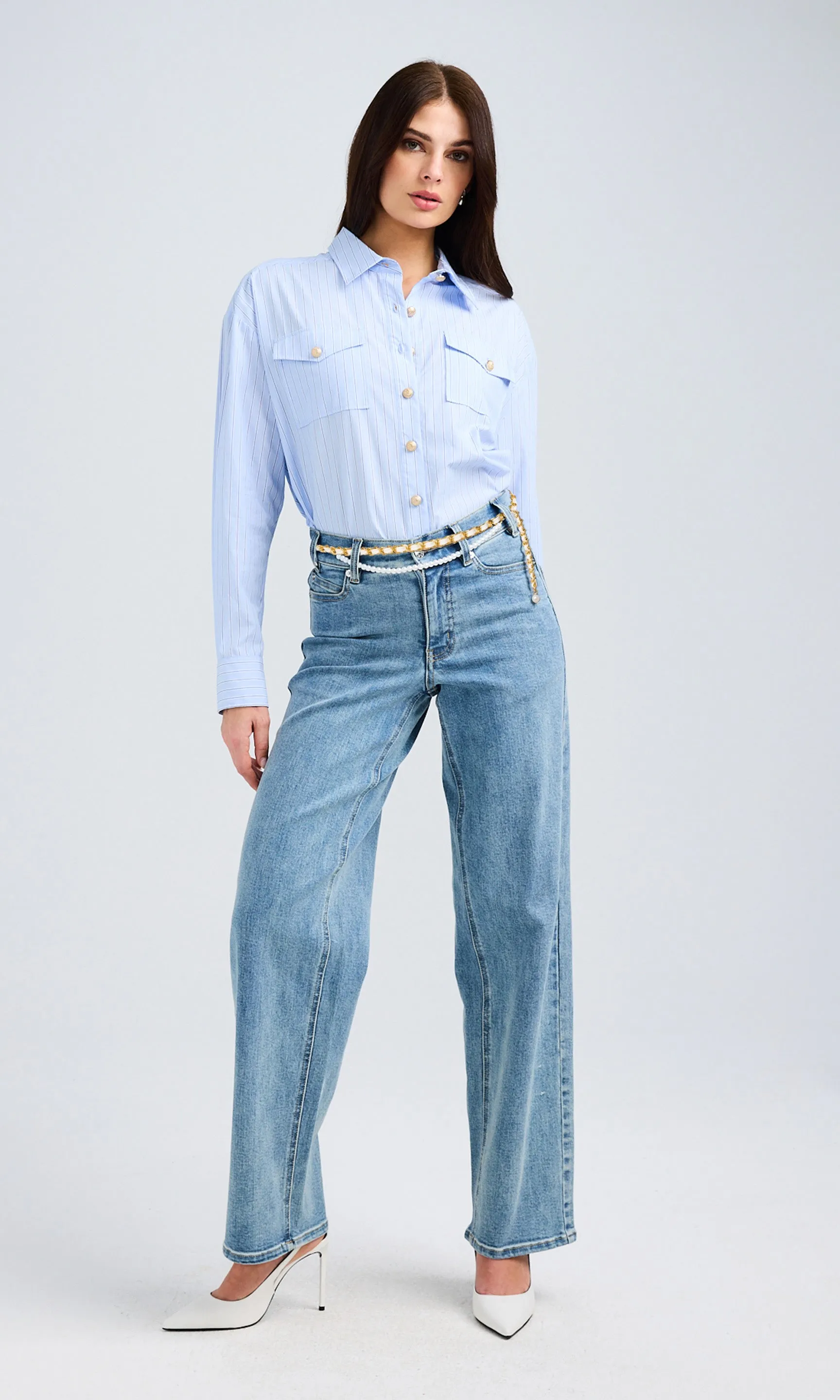 Michelle Pinstripe Poplin Shirt