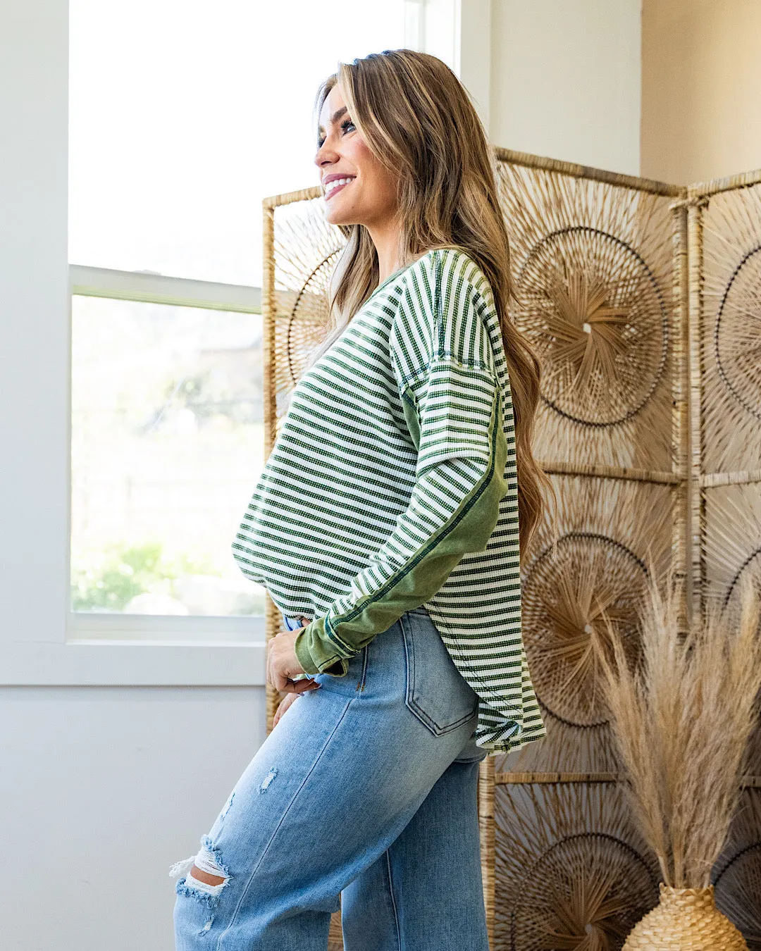 NEW! Extra Credit Striped Thermal Top - Green