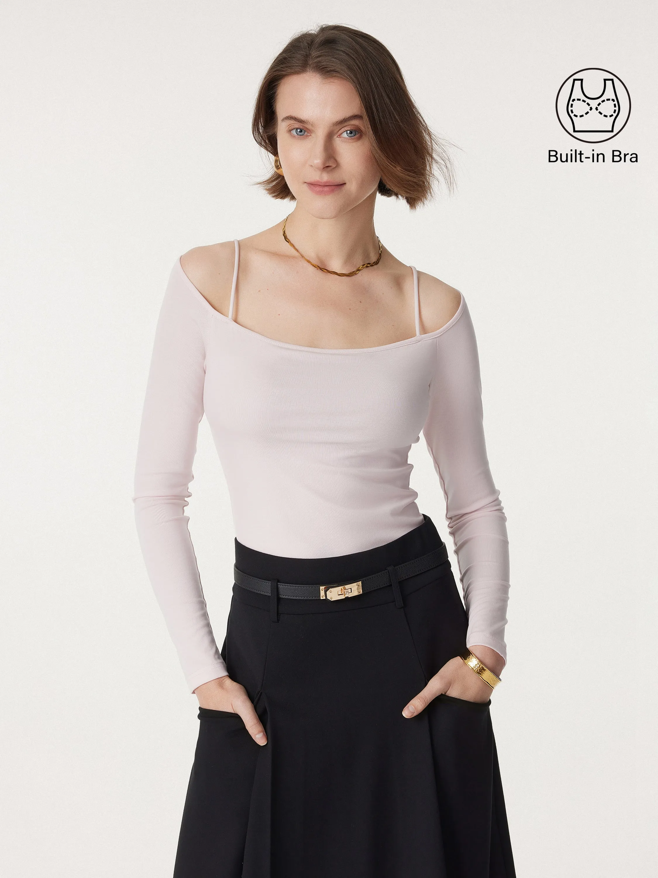 Non-sheer Off Shoulder New Airy Brami Top