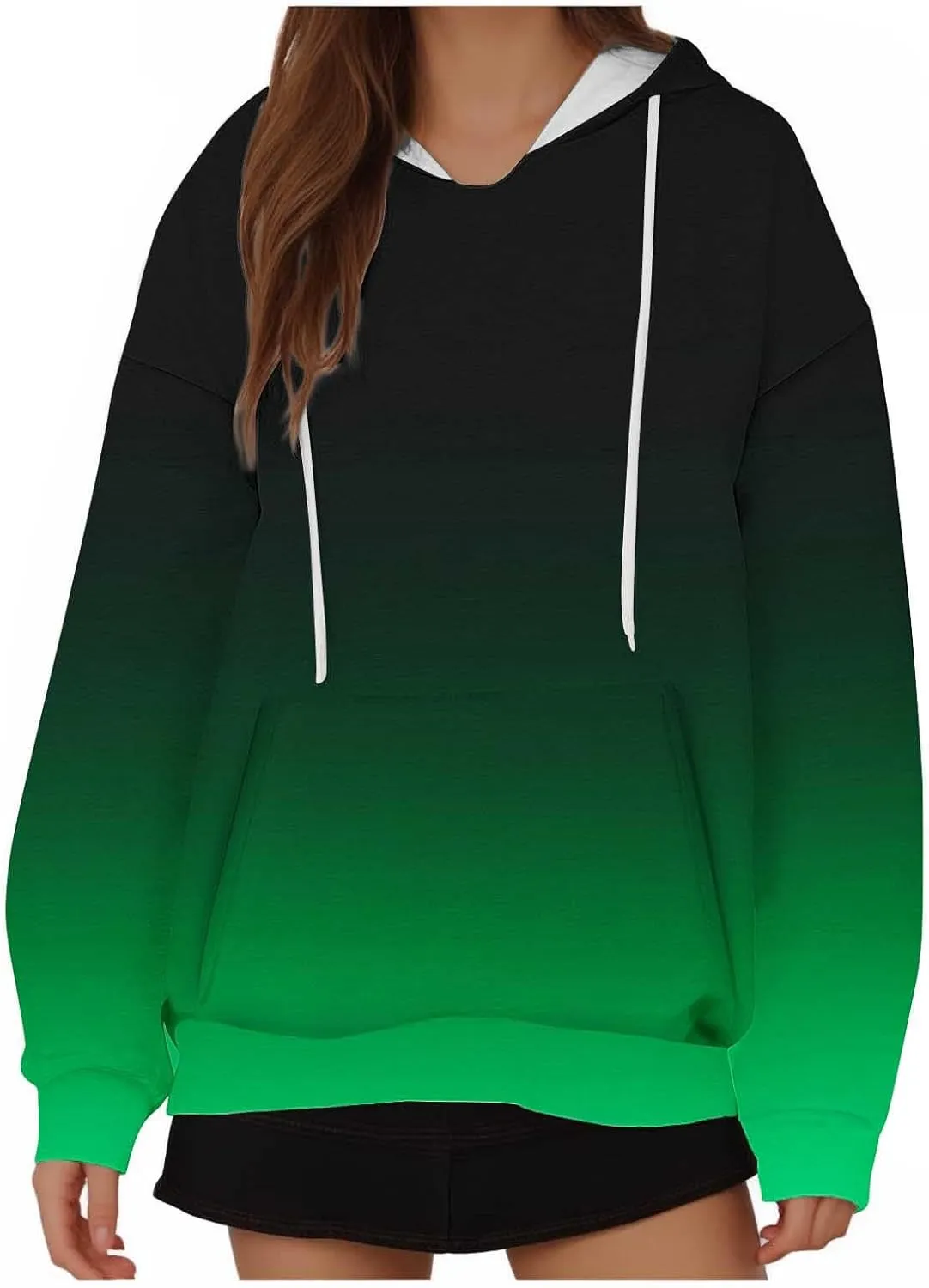 Oversized Hoodie for Women Ladies Sweatshirt Gradient Color Hooded Pullover Loose Fit Drawstring Shirts Long Sleeve