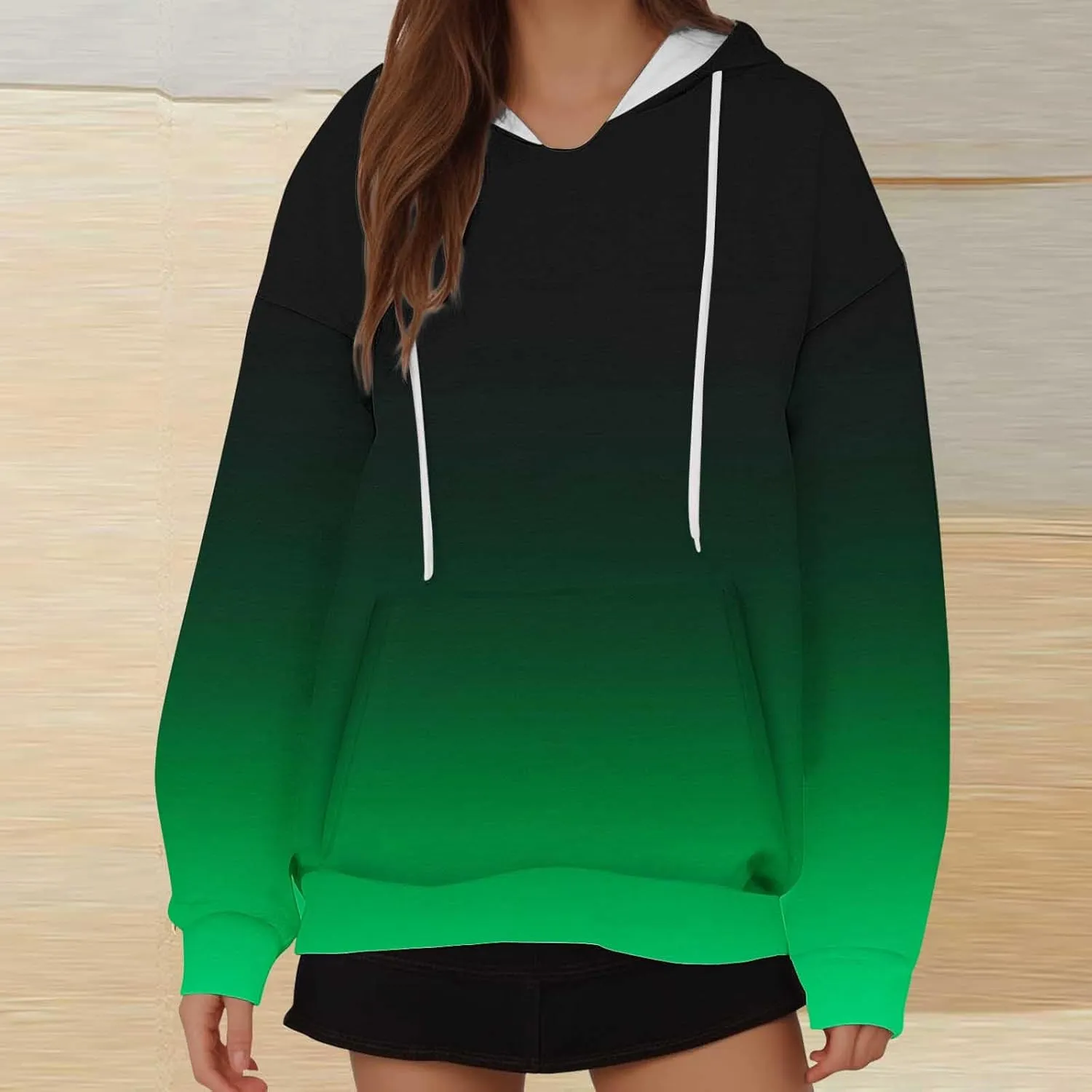 Oversized Hoodie for Women Ladies Sweatshirt Gradient Color Hooded Pullover Loose Fit Drawstring Shirts Long Sleeve