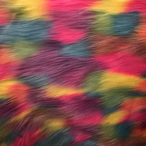 Rainbow Patchwork Long Pile Faux Fur Fabric
