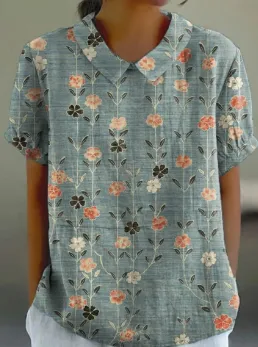 Rosa - Floral Short Sleeve Cotton Blouse