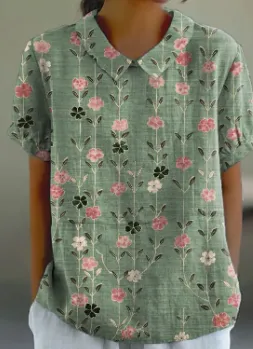 Rosa - Floral Short Sleeve Cotton Blouse