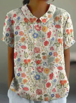 Rosa - Floral Short Sleeve Cotton Blouse