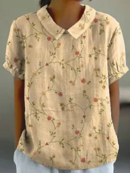 Rosa - Floral Short Sleeve Cotton Blouse